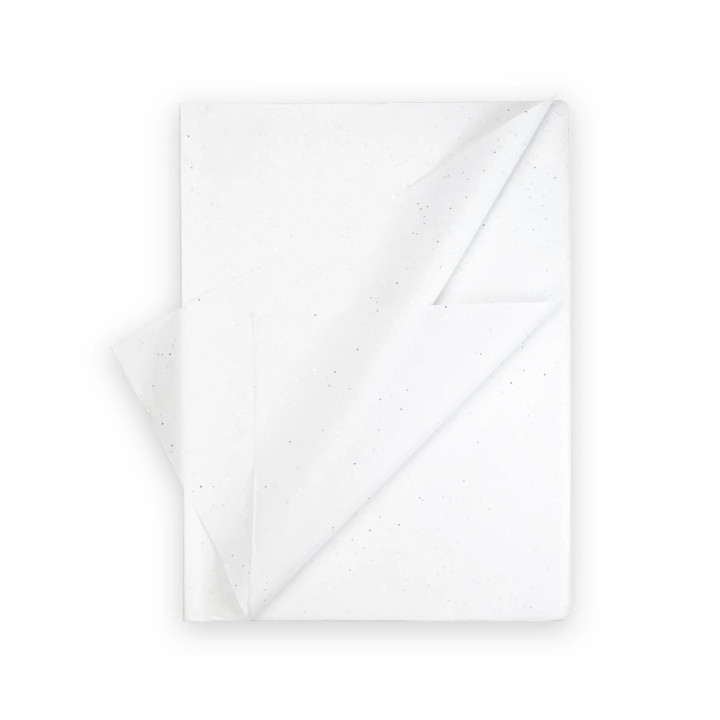 Hojas de papel de seda de color blanco con lentejuelas para embalaje 50 x 75 cm