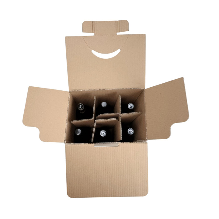 Caja de cartón para 6 botellas – Protección reforzada con separadores integrados