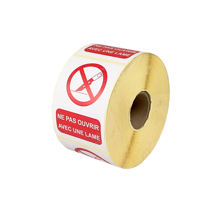 Etiqueta adhesiva ""No abrir con cuchilla""