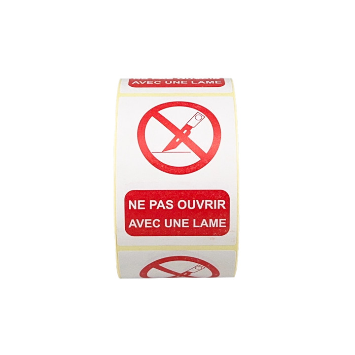 Etiqueta adhesiva ""No abrir con cuchilla""