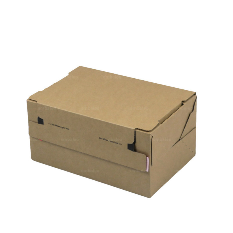caja postal con banda adhesiva para la devolucción