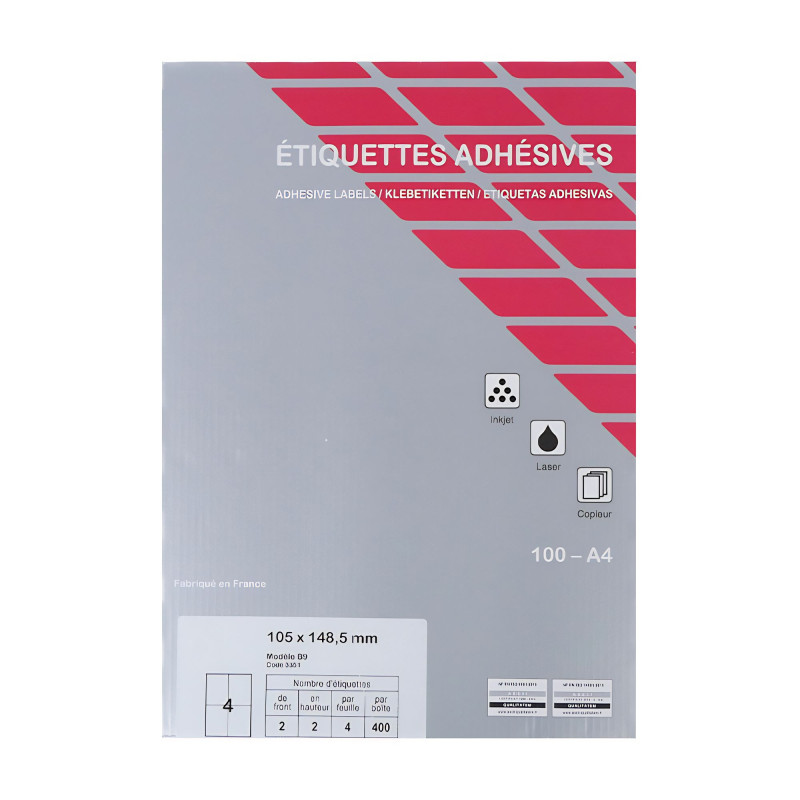 Etiquettes Adhésives 148,5 X 105 Mm (A4) Papier Autocollant Avec