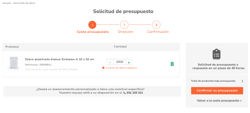 Acceda a la cesta de presupuesto