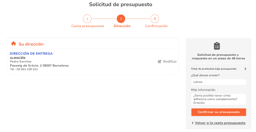 Direccion de entrega presupuesto